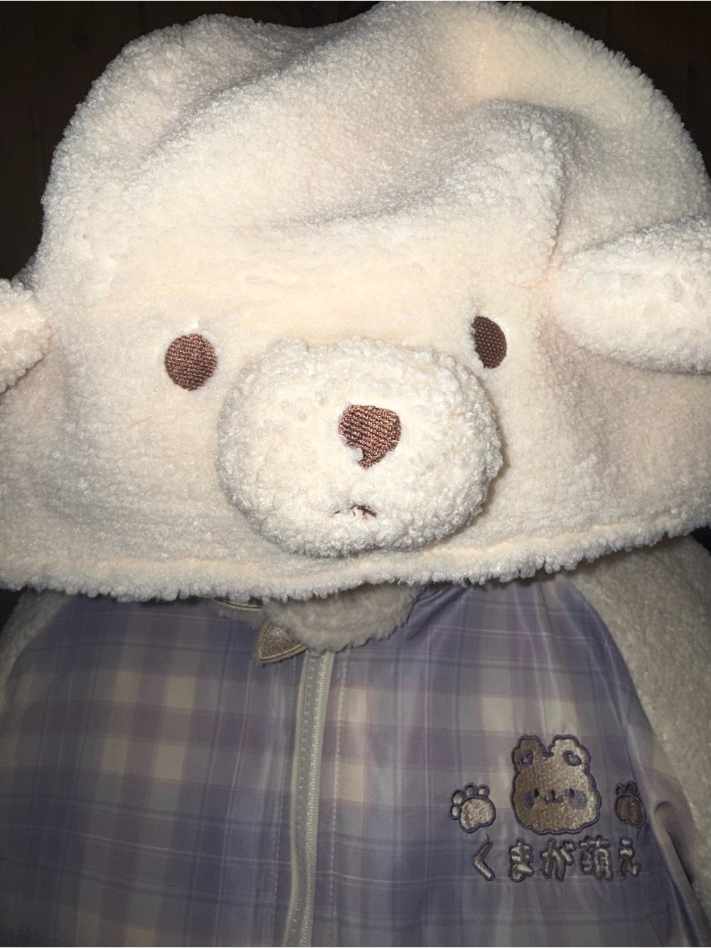 Kawaii Teddy Bear Jacket Womens M Lavender Plaid Sherpa Fleece Bear Hood Y2K - Picture 4 of 5